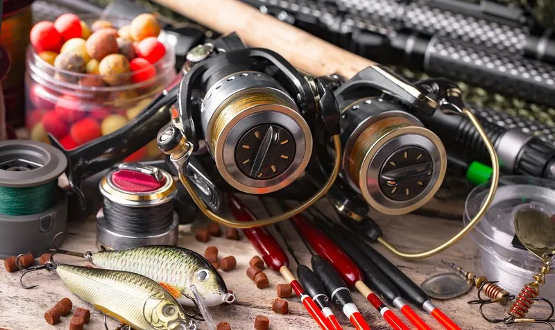 Fishing Gear On Rustic Table For Wacky Rigs