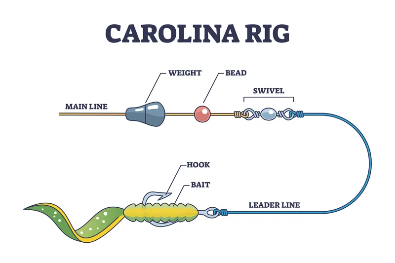 Illustration Of Carolina Rig Setup For Bass Fishing